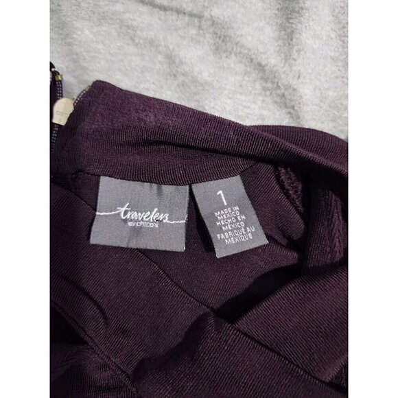 Chico's Travelers Slinky Top Wine Size 1 Small 3/4 Sleeve Criss Cross Neck - Picture 3 of 7